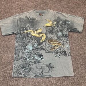 Vintage 90s Shirt Adult Sz XL Sea Turtle Animal Nature AOP Habitat Single Stitch